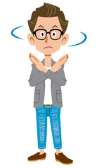 拒絶するジャケットを着たクリエイター風の若者