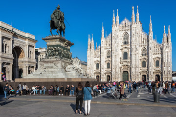 Obraz premium Milan, Italy - March 8, 2019: Statue of the first king of a united Italy Vittorio Emanuele II