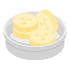 Banana in plate icon. Isometric of banana in plate vector icon for web design isolated on white background
