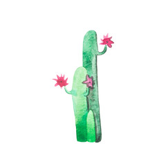 Watercolor vivid hand painted cactus succulent with red flowers illustration isolated on white