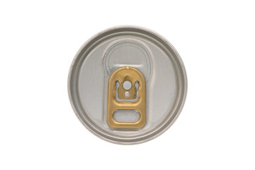 Close up of aluminum cans lid isolated on white