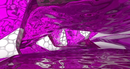 Abstract white and colored gradient glasses interior multilevel public space with window. 3D illustration and rendering.