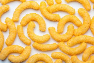 Cheese puffs, Food background.