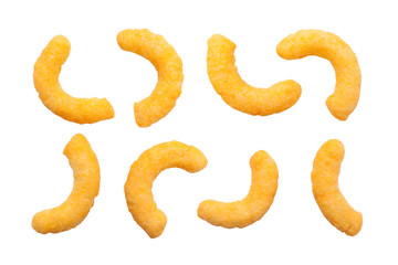 Cheese puffs isolated on a white background - obrazy, fototapety, plakaty