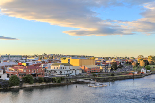 Sunset in tasmanian town Devonport with Mersey river in the foreground, Tasmania