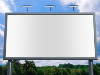 3D rendering of blank billboard (empty advertisement) with city background. Empty mockup template