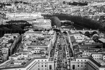 Aerial view of Mausoleum of Hadrian Castle Sant' Angelo andand the road of the Conciliation at...