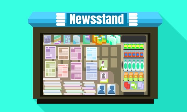 Newsstand glass window icon. Flat illustration of newsstand glass window vector icon for web design