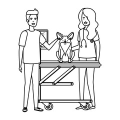 female veterinary with dog in stretcher