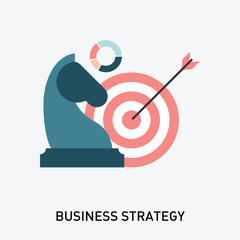 Business strategy with knight chess figure and target with arrow