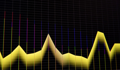 Stock market graph and bar chart price display. Display of quotes pricing graph visualization. Abstract financial background trade different colors.
