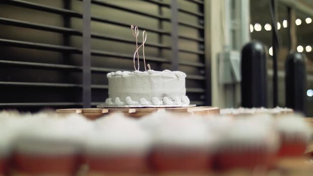 Wedding Dessert Table, Rack Focus Camera Slide From Cupcakes To Monogram Cake Topper