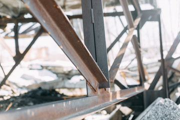 Abandoned production as after the war. Old destroyed factory and workshops.