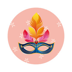 mask with feathers round icon