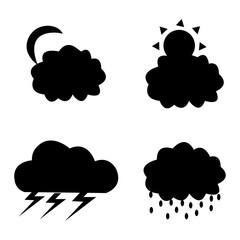 Vector set of clouds with sun, moon, rain and lightning