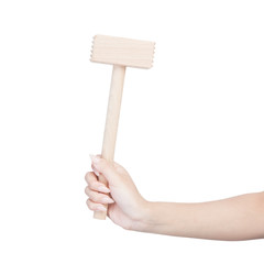 Female hand holding kitchen hammer