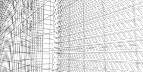 3D illustration architecture building perspective lines.