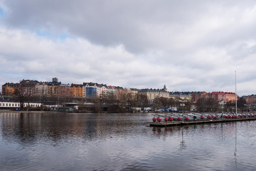 View from the Karbergs chanel in Stockholm over the Karbergs castle and the Vasastan district