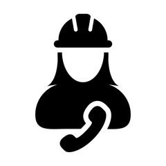 Operator worker icon vector female Construction service person profile avatar with phone and hardhat helmet in glyph pictogram illustration