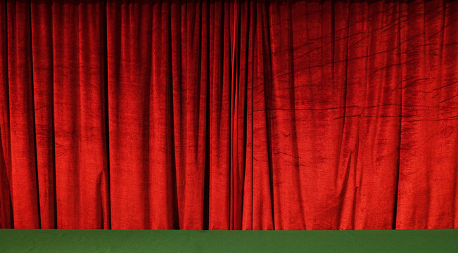 Stage Red Curtains In Theater Cinema