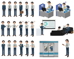 Set of businessman character design with a different poses on a white background