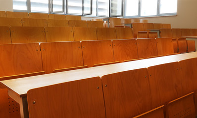 Empty seats in new modern clean lecture hall or classroom