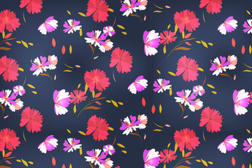 Fototapeta na wymiar Seamless Pink Flowers Vector Pattern