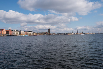 Fototapeta premium Water view over the Riddarfjärden bay in Stockholm a sunny spring day