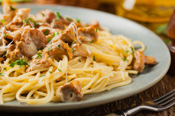 Spaghetti with mushroom chanterelles