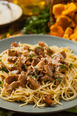 Spaghetti with mushroom chanterelles