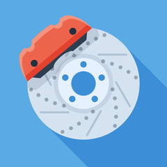 Vector brake disk with caliper icon. Colorful car parts illustration in flat style