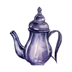 Watercolor illustration Middle East teapot  drawn by hand