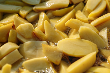 potato close-up in oil