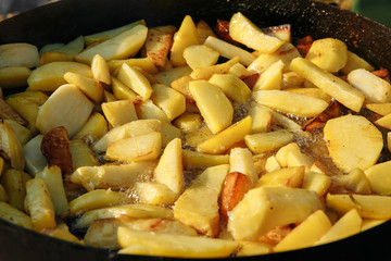 potatoes in a frying pan