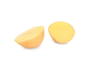 Raw cut potato on white background