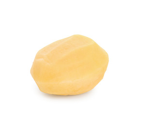 Raw peeled potato on white background