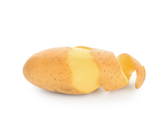 Raw peeled potato on white background