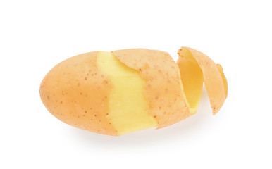 Raw peeled potato on white background