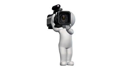 3D People with a video camera on the shoulder - isolated on white background