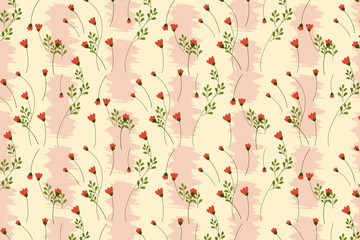 Tiny Red Flowers with Pink Background Pattern