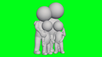 3D People - family with children - isolated on green screen background
