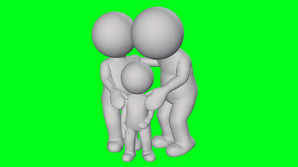 3D People - family with child - isolated on green screen background