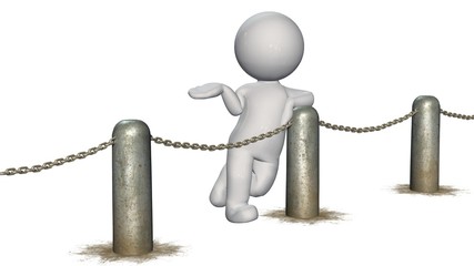 3D people behind chains blockade - isolated on white background