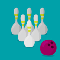 Bowling ball and pins isolated on background