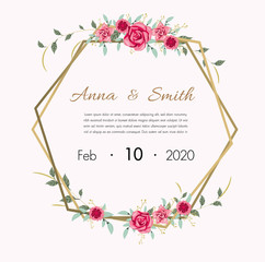 floral Wedding invite, invitation,save the date card design with pink flower branches leaves
