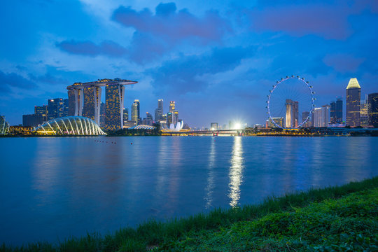 Singapore City Skyline View From Marina Barrage In Singapore City