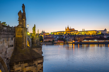Fototapeta premium Prague city skyline in Czech Republic at night