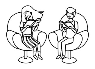 Obraz premium couple of children sitting in sofa with book avatar character