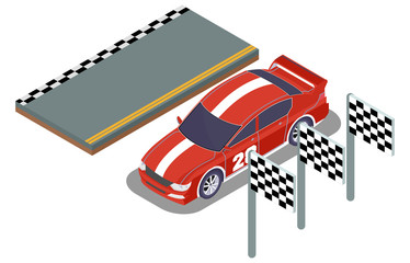 isometric illustration of racing vehicle equipment, vector illustration - Vector