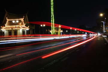 Fototapeta premium Abstract movement light of the car at night on the road.